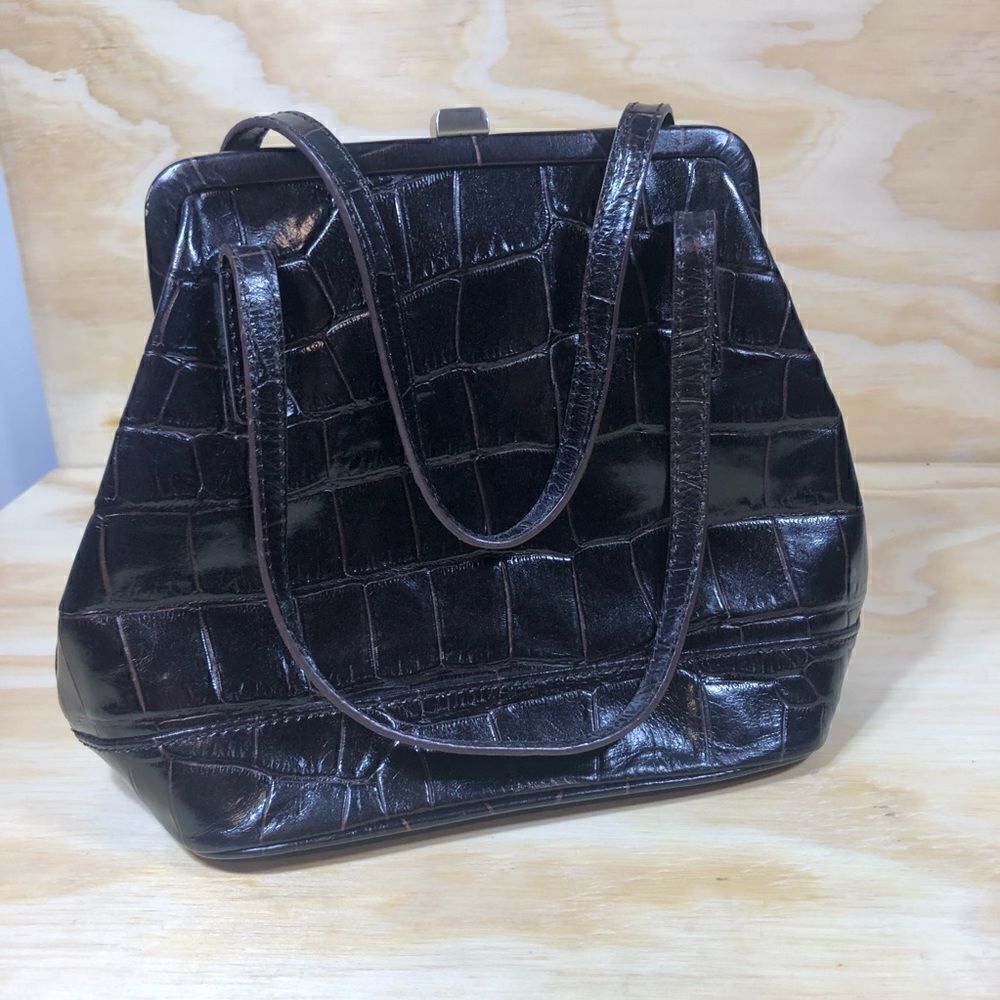 Y2K Dark Brown Croc Embossed Faux Leather Bag